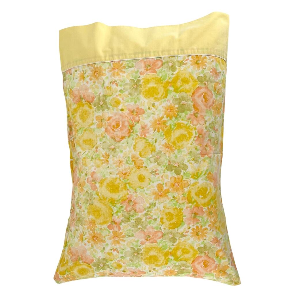 70s yellow cottagecore floral pillowcase Utica 1970s vintage